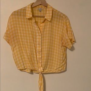 Yellow Gingham Front Tie Blouse